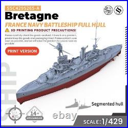 1/429 Military Model Kit France Navy Bretagne Battleship Full Hull