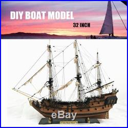 32'' Black Pearl Ship Assembly Model DIY Kits Wooden Sailing Boat Decor Toy LN