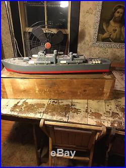 Antique Pond Boat Mechanical Battleship Wooden Battery Toy Model Ship Americana