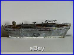 Antique Large Tin Wind Up Clockwork Model Ship Boat c1900s