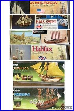 Lot of 6 Unbuilt Wooden Model Ships Hobby, Billing Boats, Mamoli, Mantua Sergal