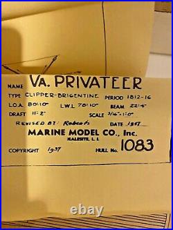 Mahogany Wood Ship Kit Vintage VA Privateer Clipper Brigentine Marine Model