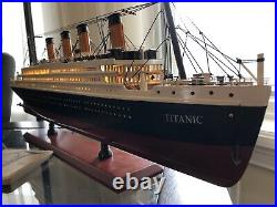 PRE-ORDER April RMS Titanic Wooden Model Ship, 24 With LED Warm Light ASSEMBLED