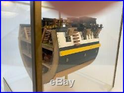 RARE VTG USS Essex 1799 Cross-Section 1/75 Model Ship Assembled in Glass Case