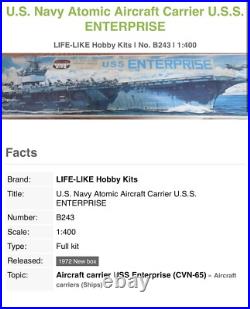 USS ENTERPRISE LIFE-LIKE Hobby Kits B243 (1972) Model Vintage Aircraft Carrier