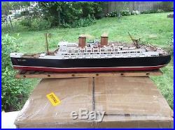 Vintage Hand Made Folk Art Wooden Ship Model Steamship SS Bremen 1929 Not a Kit