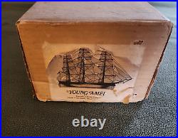 Vintage Model Boat Full Clipper Ship Young America Solid Wood Hull Blue Jacket