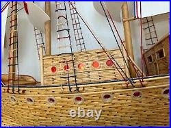 Vintage OOAK Spanish Armada Model Ship Matchstick Tramp Art, 29x26, lights up