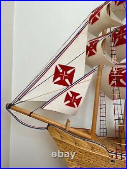 Vintage OOAK Spanish Armada Model Ship Matchstick Tramp Art, 29x26 lights up