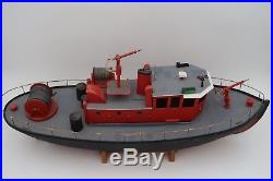 Vintage RC Wooden Harbor Fire Boat Ship Model Kit Built And Painted