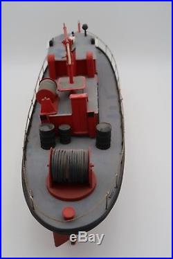 Vintage RC Wooden Harbor Fire Boat Ship Model Kit Built And Painted