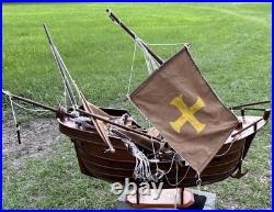 Vintage Santa Maria Large Wooden Ship Model For Restoration