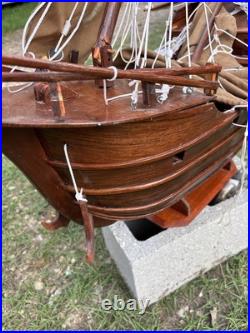 Vintage Santa Maria Large Wooden Ship Model For Restoration