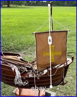 Vintage Santa Maria Large Wooden Ship Model For Restoration