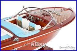 WOODEN MODEL SPEED BOAT SHIP RIVA AQUARAMA GIFT DECORATION (70cm) BLUE
